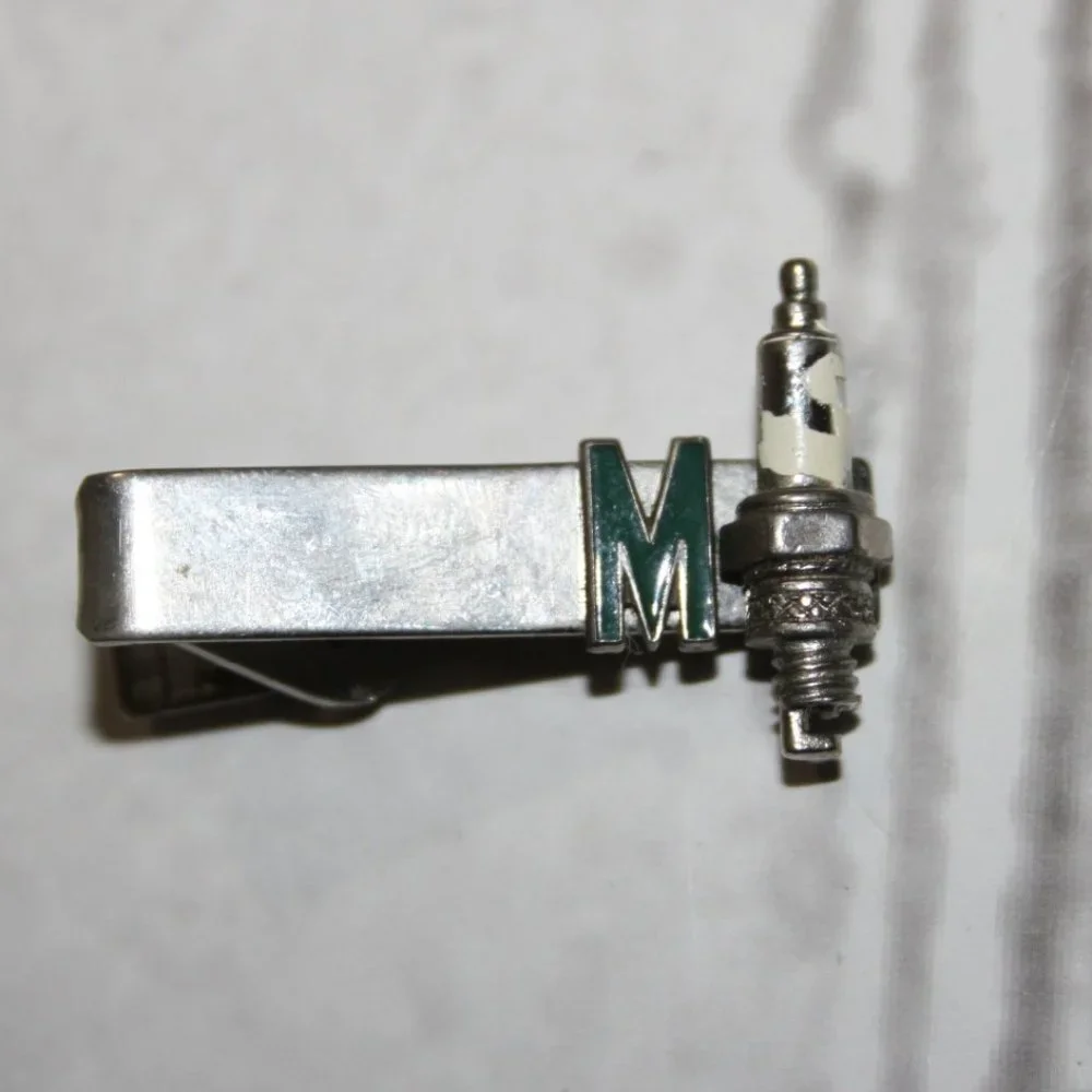 ⚙️ Silver “M” Spark Plug Tie Clip · 1.25